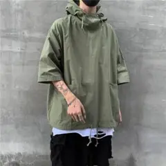 七分袖　メンズ　カーキ　薄手　韓国　　 パーカー　ハイネック　3XL　4L