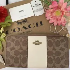 COACH コーチ ブラウン シグネチャー ホワイト ストライプ