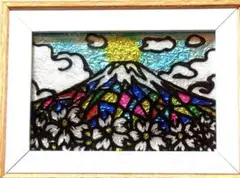 ステンドグラスガラス絵の具グラスデコアート赤富士山沖縄イラスト犬猫龍風景画壁掛け