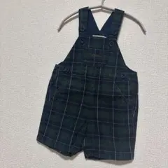 ミキハウス ロゴ刺繍入り グリーンチェック柄 オーバーオール