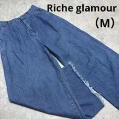 Riche glamour ワイドデニムパンツ　裾切りっぱなし風　Ｍサイズ