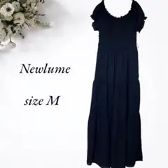Newlume 半袖ロングワンピース M フレア 黒 楽ちん 582