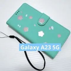 Galaxy A23 5G ケース 手帳型 ギャラクシー花　グリーン