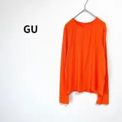 【ジーユー GU】 ソフトリブ クルーネック Tシャツ 長袖 オレンジ L 派手