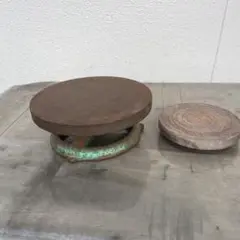 金属製と木製のろくろ　直径約25cm 17㎝❷個セット