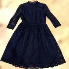 Univerval Muse ユニバーバルミューズ レース ワンピース ドレス紺