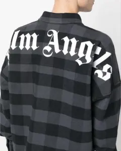 【タグ付未使用】パームエンジェルス バックアーチロゴ チェック柄 ネルシャツ44 Palm Angels パームエンジェルス バックロゴ ブロック シャツ S 紫