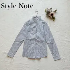 【スタイルノート】ハイカラーフリルシャツ（Ｓ）ストライプ 長袖 綿混 シンプル