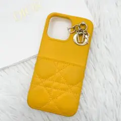 美品 ディオール iPhone13pro ケース カナージュ ラムスキン 黄色