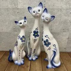 昭和レトロ 陶器製 花模様 猫ネコ ネコ好き オーナメント オブジェ 置物