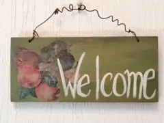 木製　ウェルカムボード　Welcome　緑