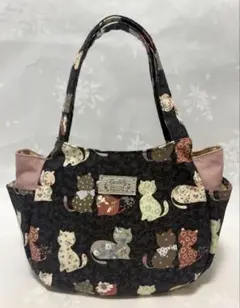 手作リバッグ　可愛いネコ柄 チューリップバッグ トートバッグ