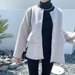 大人気)しまむらx Plechur Ciel ペプラムブルゾン　パール　グレー