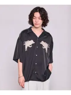 JUNRED ヴィンテージライクフロスト刺繍スカシャツ ブラックS