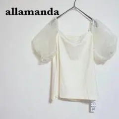 【新品】 【アラマンダ】 カットソー シアー パフスリーブ トップス 白 透け袖