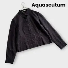 Aquascutum ブラウン　総柄　シアーブラウス　長袖　ボタン