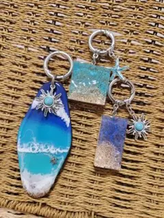 ⭐お買い得⭐シルバー海レジンキーホルダー3コセット