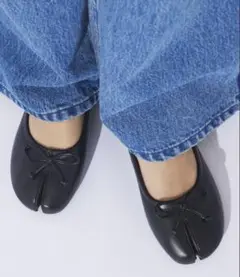 超美品★LAROUTE足袋フラットパンプス★シューズ★ブラック★靴★M★タビ