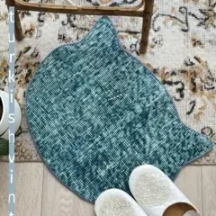 猫型ラグ✳︎ 50x39✳︎ワンカラー　オーバーダイ　ブルー　トルコヴィンテージラグ