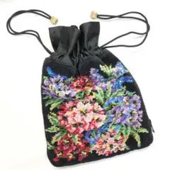 美品✨　Lake Alster レイクアルスター 巾着　ポーチ ブラック 花柄