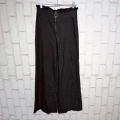 良品★Bershka ワイドパンツ スラックス チェック きれいめ ダークグレイ