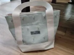 花柄キャンバスバッグ 中型ライトグリーン