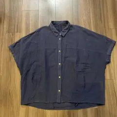 【yuni】 近江晒　綿麻シャツ　ネイビー