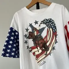 90s USA古着　Utah州 カウボーイ　Tシャツ　星条旗　シングルステッチ
