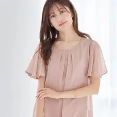 接触冷感　インナー付きシフォンタック　チュニック　レディース　春夏　ピンク