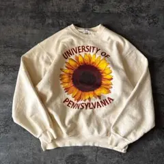 USA製 90s スウェット 向日葵プリント カレッジ 古着 ゆるダボメンズ古着