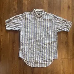 00s CHAPS RALPH LAURENストライプ半袖シャツ青/白　Mサイズ
