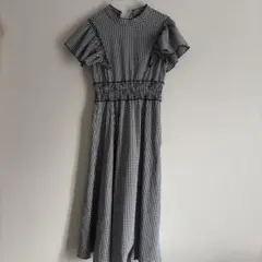GRL at1840 ノースリーブ　チェック柄メロウシャーリングフレアワンピース