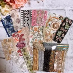 はぎれ　インド刺繍リボン　アソート　パック　3m NO 42