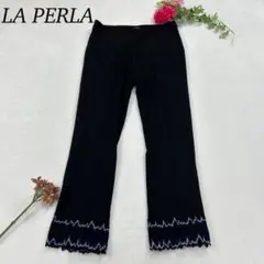 H242 美品 M 38 ラペルラ フレア 裾刺繍 黒 スラックス レディース