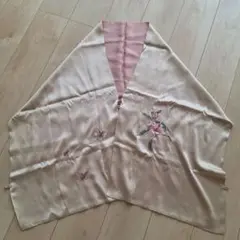 花柄刺繍 シルク ショール ストール ベージュピンク