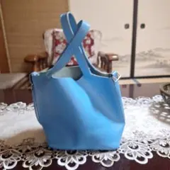 ライトブルーミニトートレザーバッグ