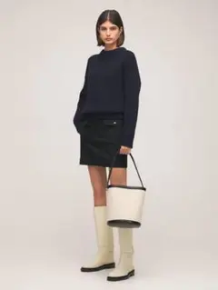 新品 jil sander taos コットンリネン レザー バケット バッグ