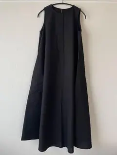 麻・綿　ノースリーブ ロングワンピース　黒Curriere