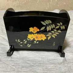 木製黒小物入れ 花柄