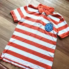 ⤵️夏物【160cm】GAP オレンジ 白 ボーダー ポロシャツ 半袖