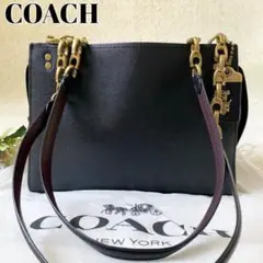 【極美品】限定 コーチ ローグ チェーン ショルダーバッグ チャーム レザー 黒