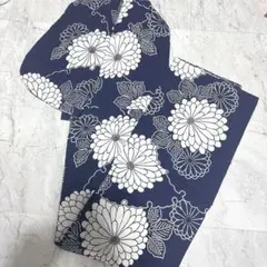 ノーブランド　ネイビー　浴衣　紺色 花柄 単品　少し汚れ有　華やか　S相当