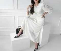 ★新品未使用★ ❤️ドレス ロングドレス パーティー 結婚式 Lサイズ ホワイト