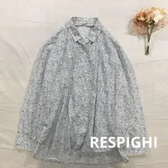 【美品】レスピーギ 小花柄ドルマンスリーブ長袖シャツ 前開き 38 ブルー