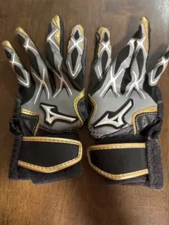 Mizuno バッティング用手袋 グレー/ブラック/ゴールド