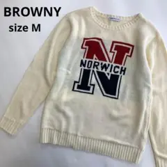 BROWNY ロゴ　ミドルケージ　ニット　セーター　リブ　アイボリー　M