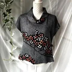 総絞り羽織リメイクブラウス　ハンドメイド　フリーサイズ