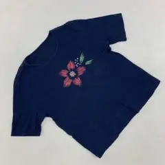 Monlégal 花刺繍 ネイビー Tシャツ 半袖 コットン 38サイズ 紺色