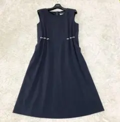 極美品 ルネ パール付きワンピース 膝丈 ブロージャー掲載品 ネイビー 36