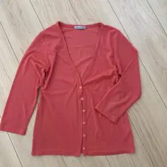 Memia Club ビビットピンク　Vネック 長袖　カーディガン　ボタン式　M